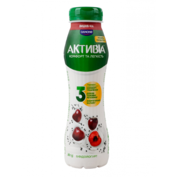 Біфідойогурт Danone Активіа вишня-чіа 1.2% пляшка пластик 260г Біфідойогурт Danone Активіа вишня-чіа 1.2% пляшка пластик 260г