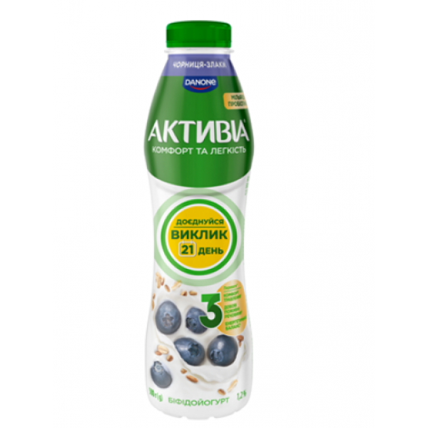 Біфідойогурт Danone Активіа Чорниця-злаки питний 1.2% 500г Біфідойогурт Danone Активіа Чорниця-злаки питний 1.2% 500г