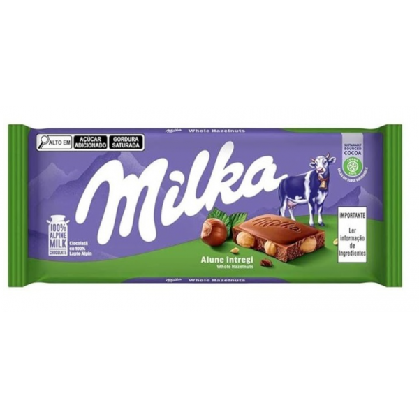 Шоколад молочний Milka з цілим лісовим горіхом 95г Шоколад молочний Milka з цілим лісовим горіхом 95г