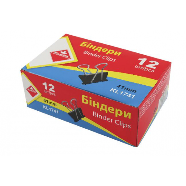 Біндери 41 мм 12 шт Klerk чорні KL1741 Біндери 41 мм 12 шт Klerk чорні KL1741