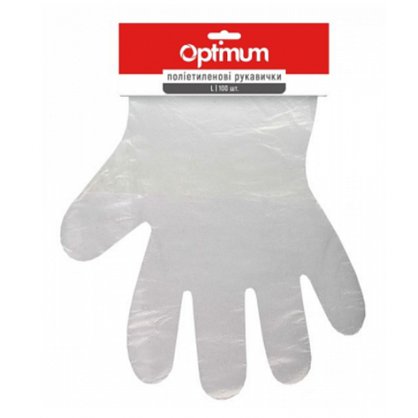 Рукавички Optimum одноразові (поліетилен)100шт на планці 1уп Рукавички Optimum одноразові (поліетилен)100шт на планці 1уп