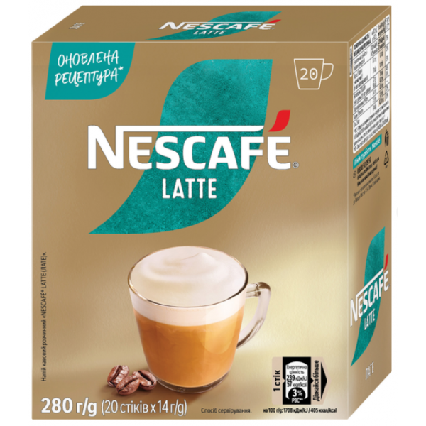 Напій кавовий Nescafe Latte 20 стіків Напій кавовий Nescafe Latte 20 стіків