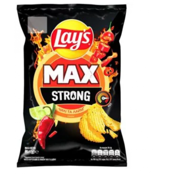 Чіпси картопляні Lay`s Strong зі смаком чилі та лайму 95г Чіпси картопляні Lay`s Strong зі смаком чилі та лайму 95г