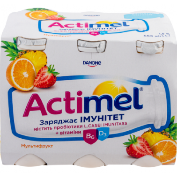 Продукт кисломолочний Danone Actimel Мультифрукт 1,5% 6*100г Продукт кисломолочний Danone Actimel Мультифрукт 1,5% 6*100г