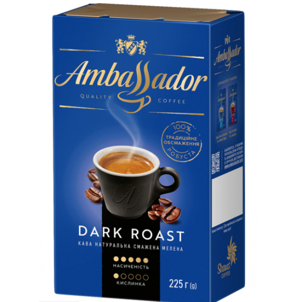 Кава Ambassador Dark Roast мелена 225г Кава Ambassador Dark Roast мелена 225г