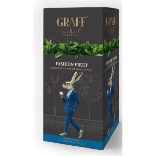 Чай Graff зелений Fashion Fruit /Модний фрукт з ароматом груші та кленового сиропу (саше) 20*1.5 г Чай Graff зелений Fashion Fruit /Модний фрукт з ароматом груші та кленового сиропу (саше) 20*1.5 г