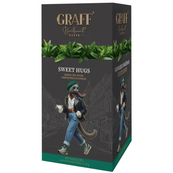 Чай Graff зелений Sweet Hugs / Солодкі обійми з ароматом османтусу (саше) 20*1.5 г Чай Graff зелений Sweet Hugs / Солодкі обійми з ароматом османтусу (саше) 20*1.5 г