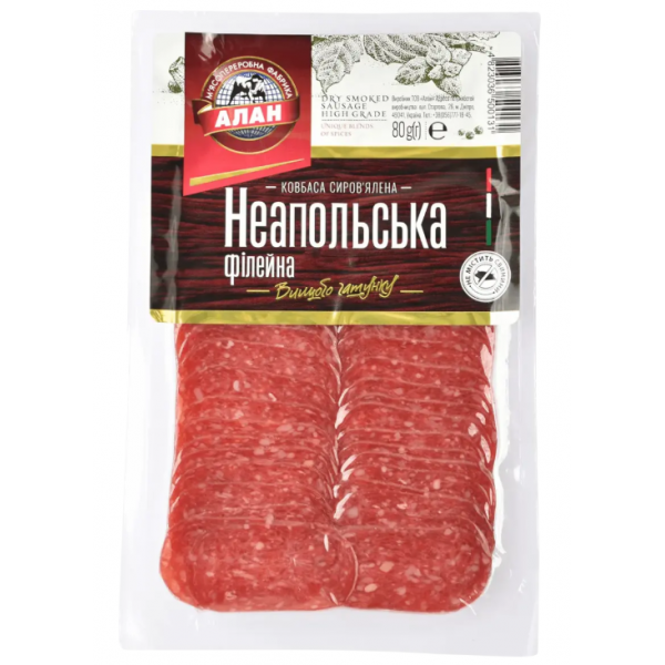 Ковбаса Неапольська філейна Алан с/в 80г Ковбаса Неапольська філейна Алан с/в 80г