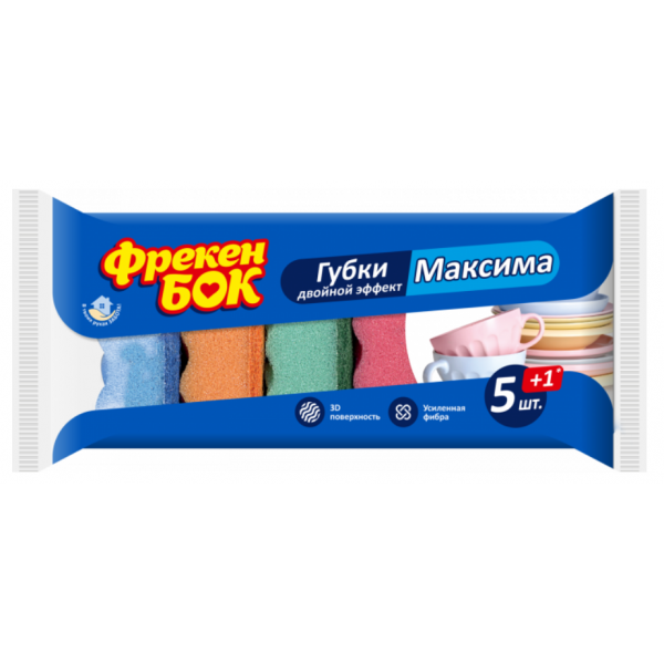 Губка кухонна Фрекен БОК МАКСИМА з хвилястою поверхнею 5шт +1шт Губка кухонна Фрекен БОК МАКСИМА з хвилястою поверхнею 5шт +1шт