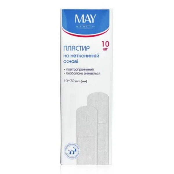 Пластир May 19 мм х 72 мм, на нетканинній основі 10шт Пластир May 19 мм х 72 мм, на нетканинній основі 10шт