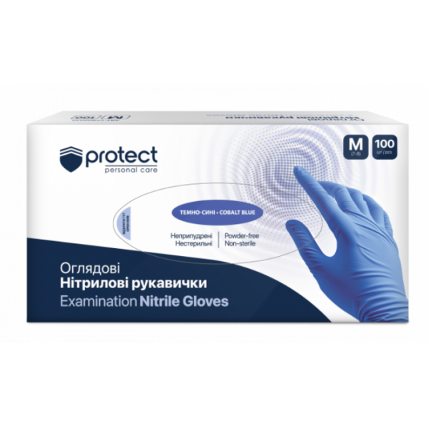 Рукавички нітрилові Protect без пудри 100 шт/розмір M (17302010) сині Рукавички нітрилові Protect без пудри 100 шт/розмір M (17302010) сині
