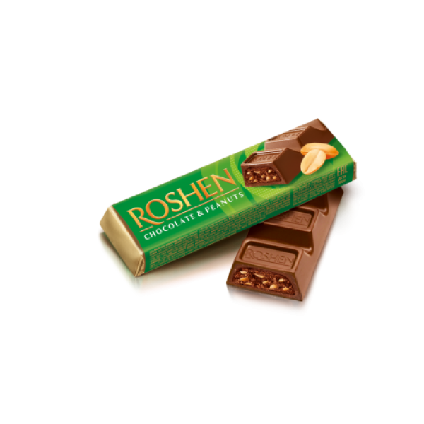Батончик Roshen молочно-шоколадний з арахісовою начинкою 38г Батончик Roshen молочно-шоколадний з арахісовою начинкою 38г