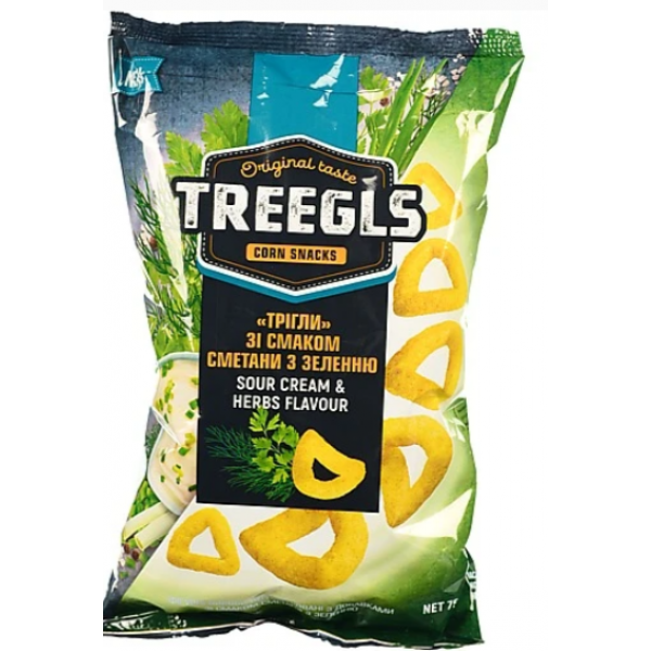 Снеки кукурудзяні TREEGLS зі смаком сметани з зеленню 75г Снеки кукурудзяні TREEGLS зі смаком сметани з зеленню 75г
