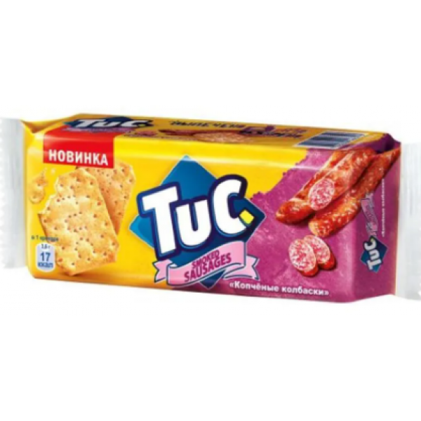 Крекер Tuc солоний зі смаком ковбасок 100г Крекер Tuc солоний зі смаком ковбасок 100г