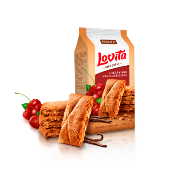 Печиво Рошен Lovita Cake Cookies з вишнево-ванільною начинкою 168г Печиво Рошен Lovita Cake Cookies з вишнево-ванільною начинкою 168г