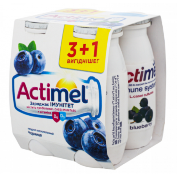 Продукт кисломолочний Danone Actimel Чорниця 1,5% 4*100г Продукт кисломолочний Danone Actimel Чорниця 1,5% 4*100г